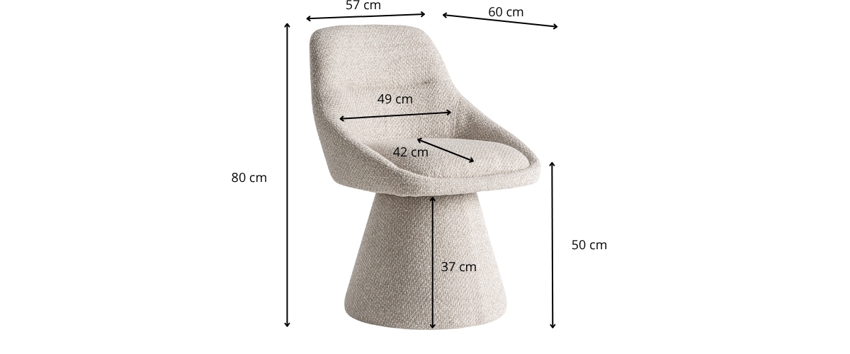 Dimensions de la chaise pivotante en tissu bouclé beige