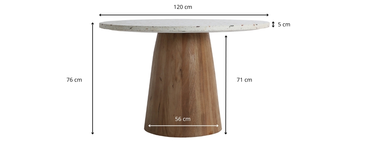 Dimensions de la table de repas ronde en terrazzo 120 cm