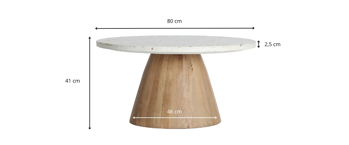 Dimensions de la table basse ronde en terrazzo de 80 cm