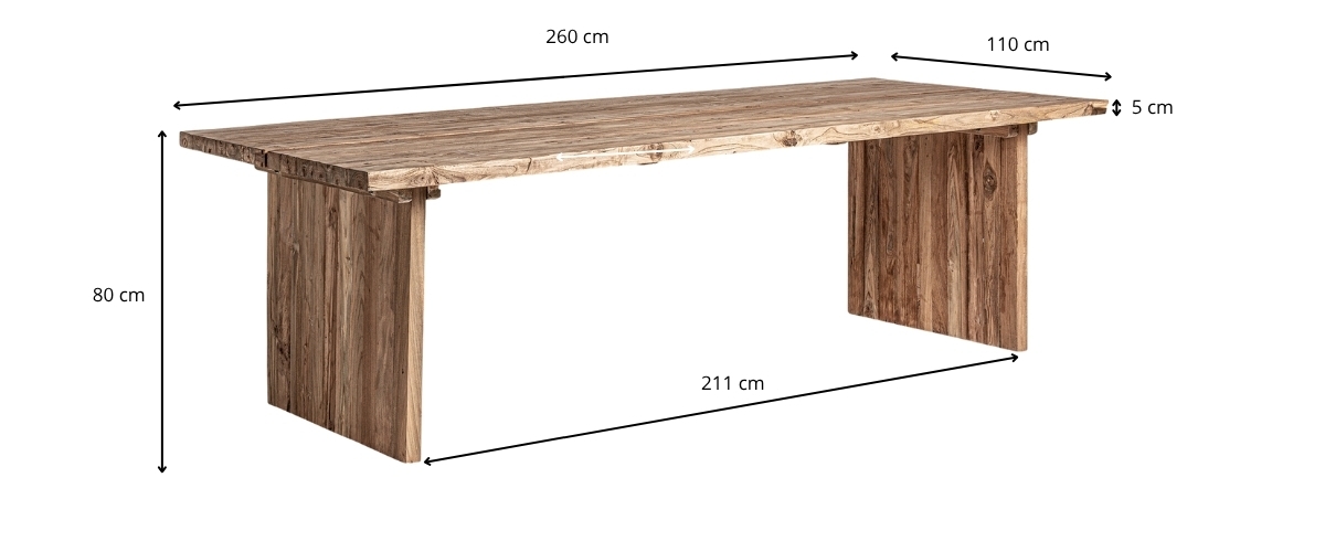 Dimensions de la table de repas rectangulaire de 260 cm