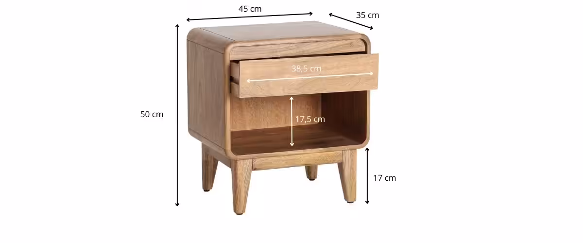 Dimensions du chevet en bois de manguier scandinave