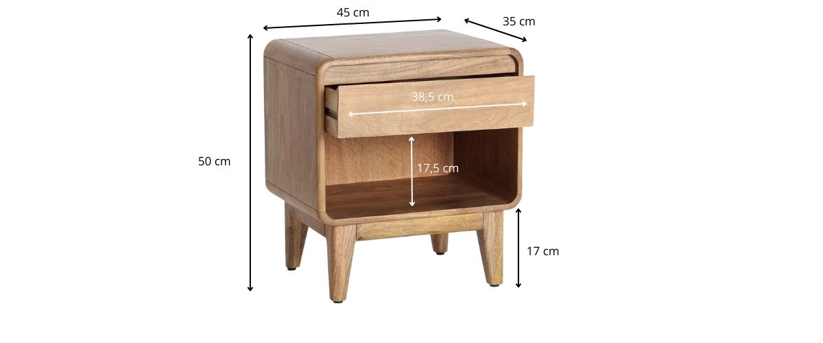 Dimensions du chevet en bois de manguier scandinave