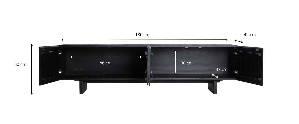Dimensions du meuble tv en bois massif de manguier noir 4 portes