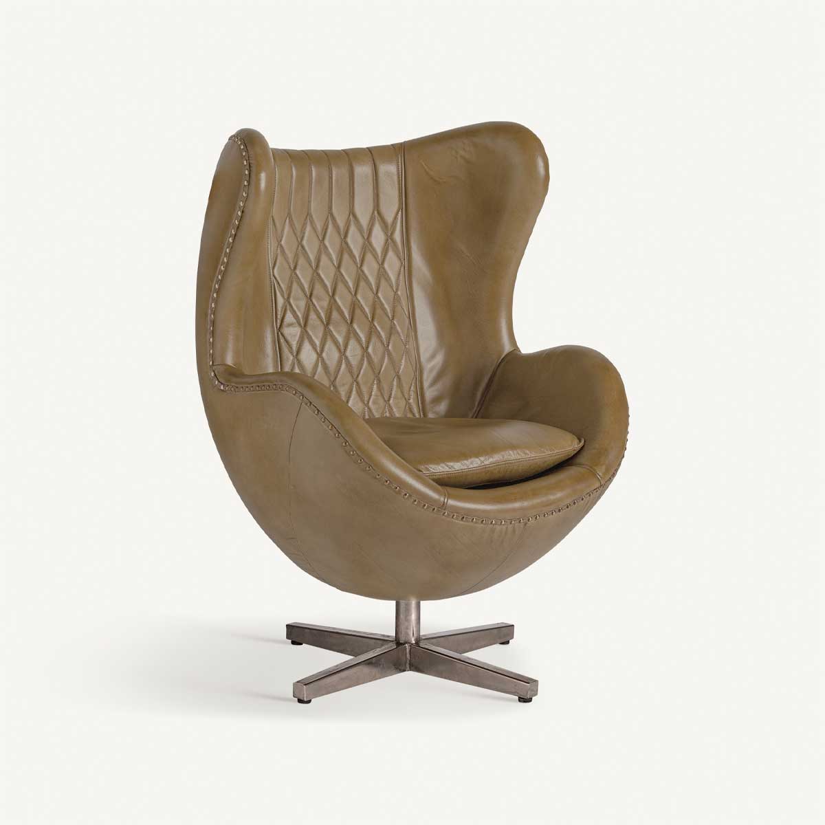 Fauteuil œuf en cuir véritable brun