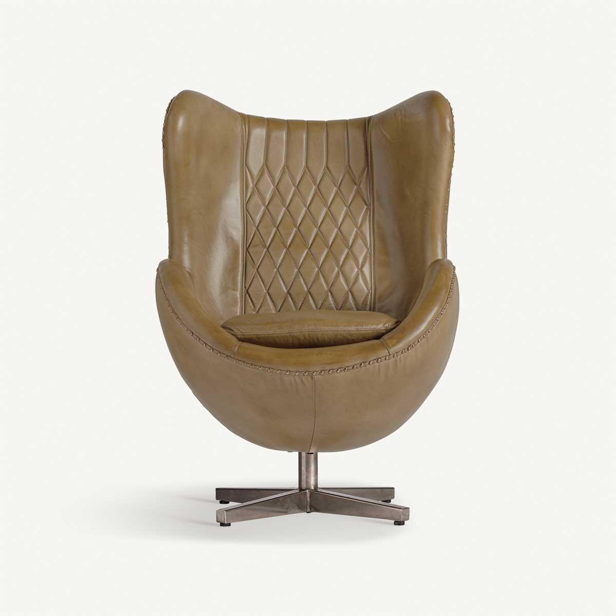 Fauteuil œuf en cuir véritable brun