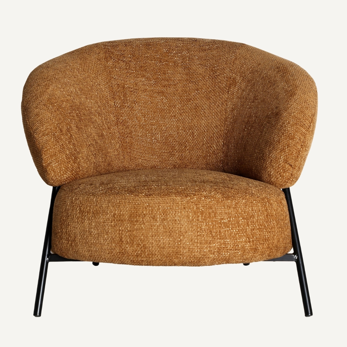 fauteuil moderne tissu texturé ocre et métal noir