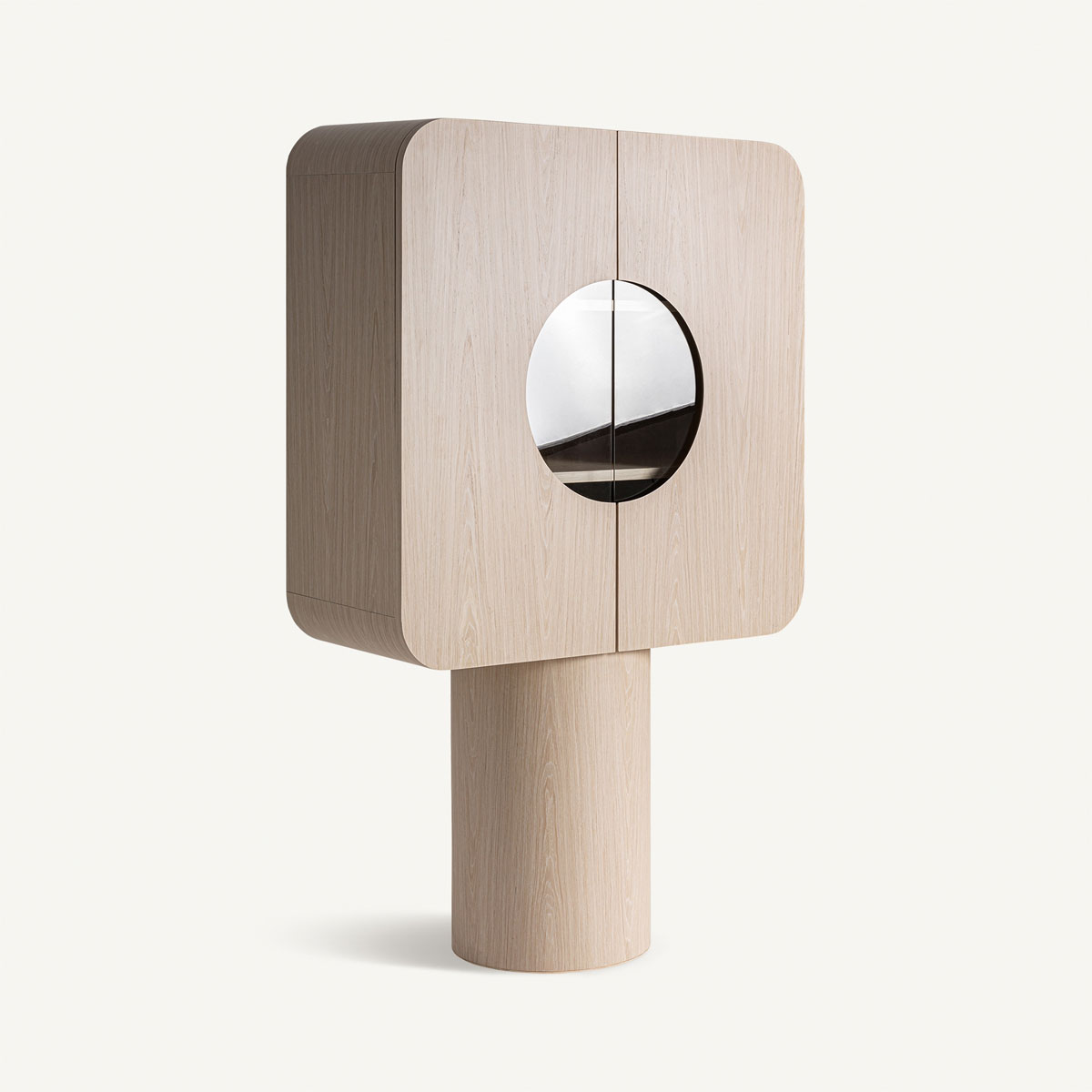 Buffet haut en bois plaqué chêne blanchi 2 portes vitrées