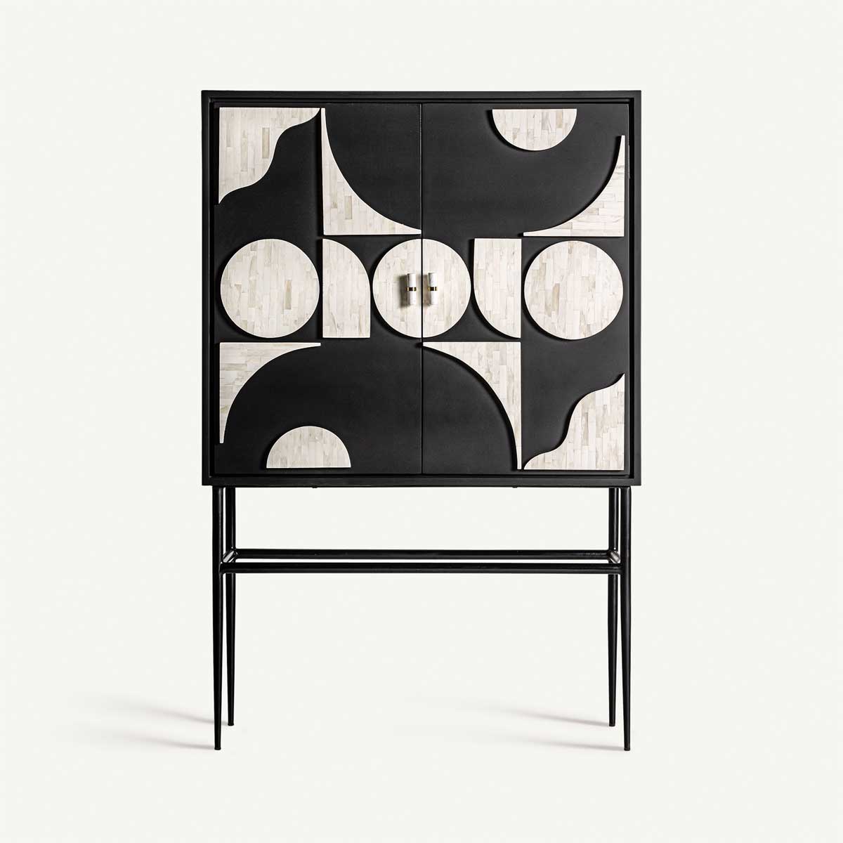 Buffet haut en bois mdf peint noir et décor os de buffle blanc