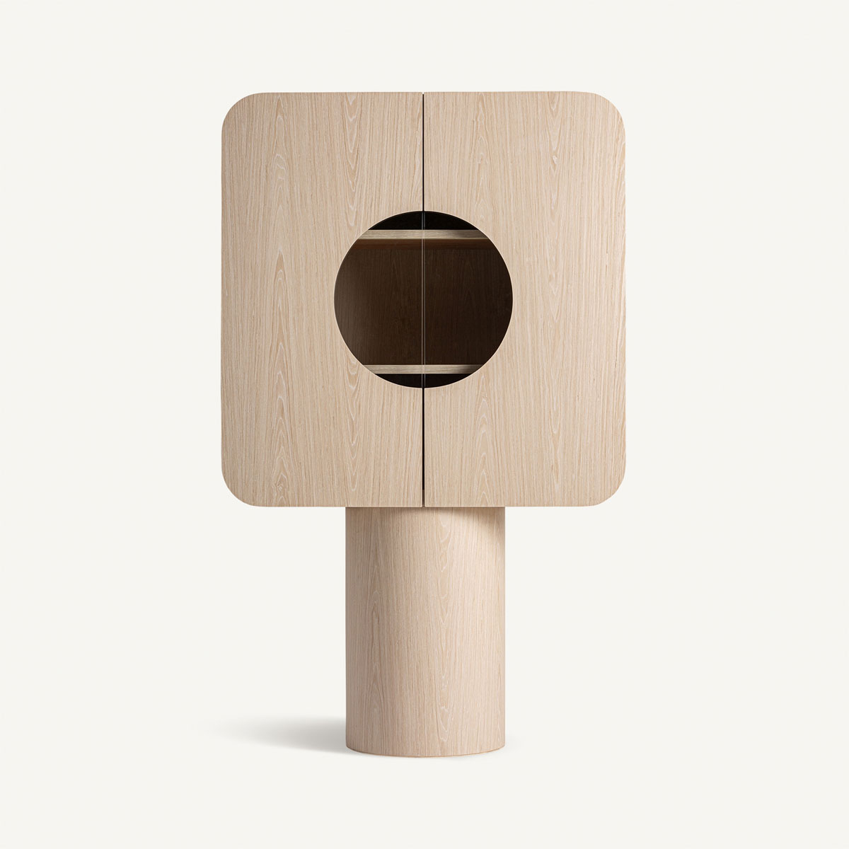 Buffet haut en bois plaqué chêne blanchi 2 portes vitrées