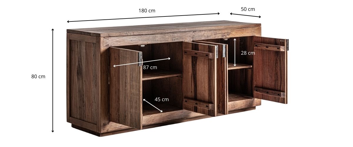 Dimensions du buffet 4 portes en bois recyclé