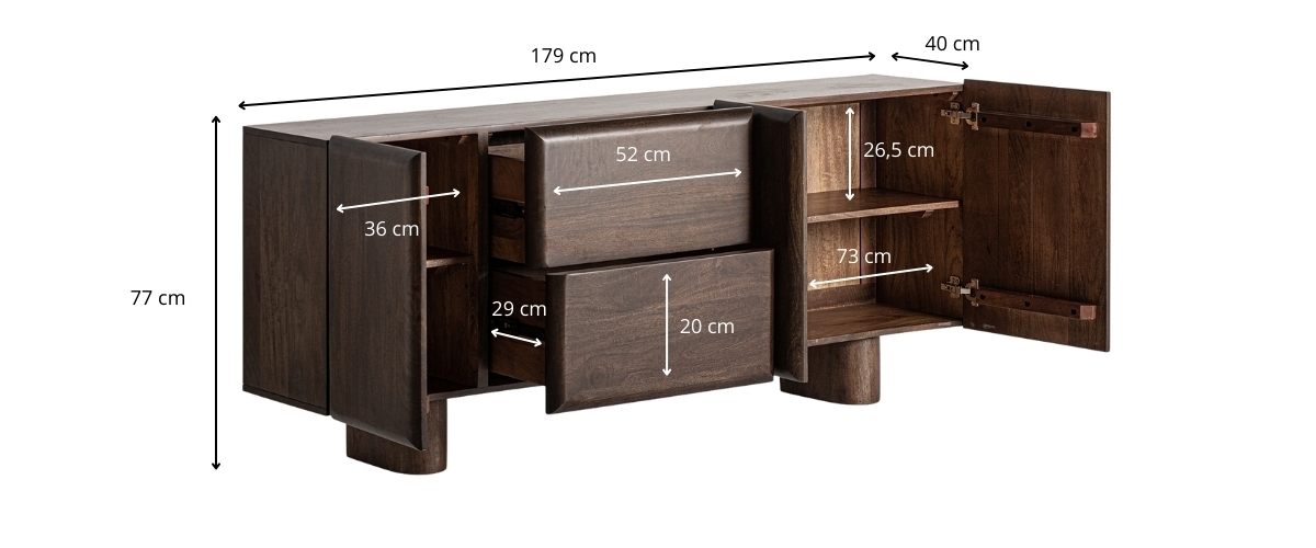 Dimensions du buffet en bois de manguier brun