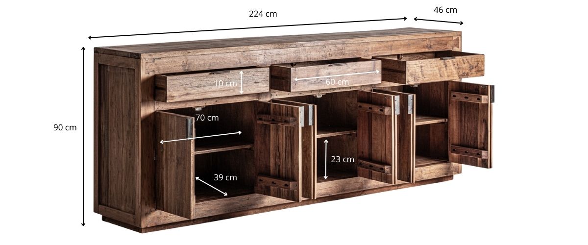 Dimensions du buffet en bois recyclé marron