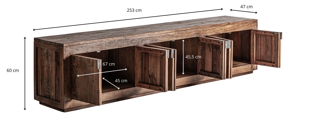 Dimensions du meuble tv en bois massif rustique recyclé