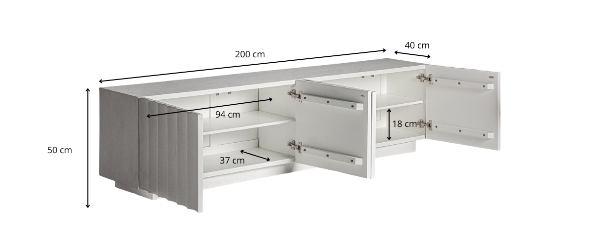Dimensions du meuble tv en bois massif blanc