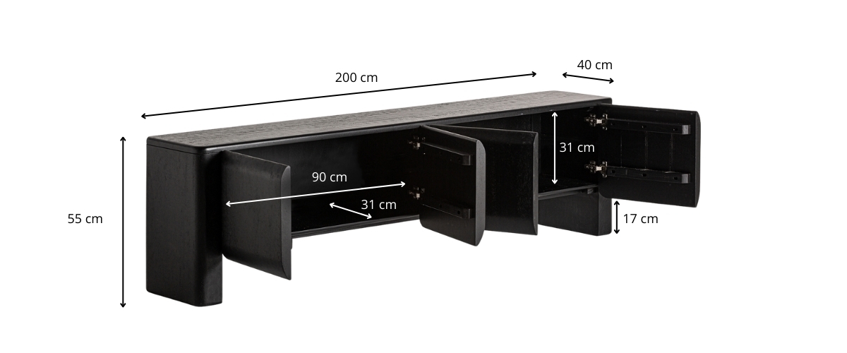 Dimensions du meuble tv noir 200 cm