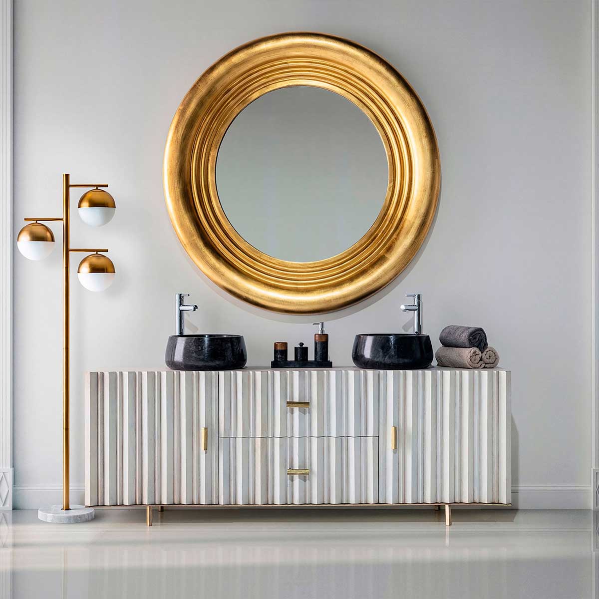 Meuble tv en bois massif blanc crème 200 cm