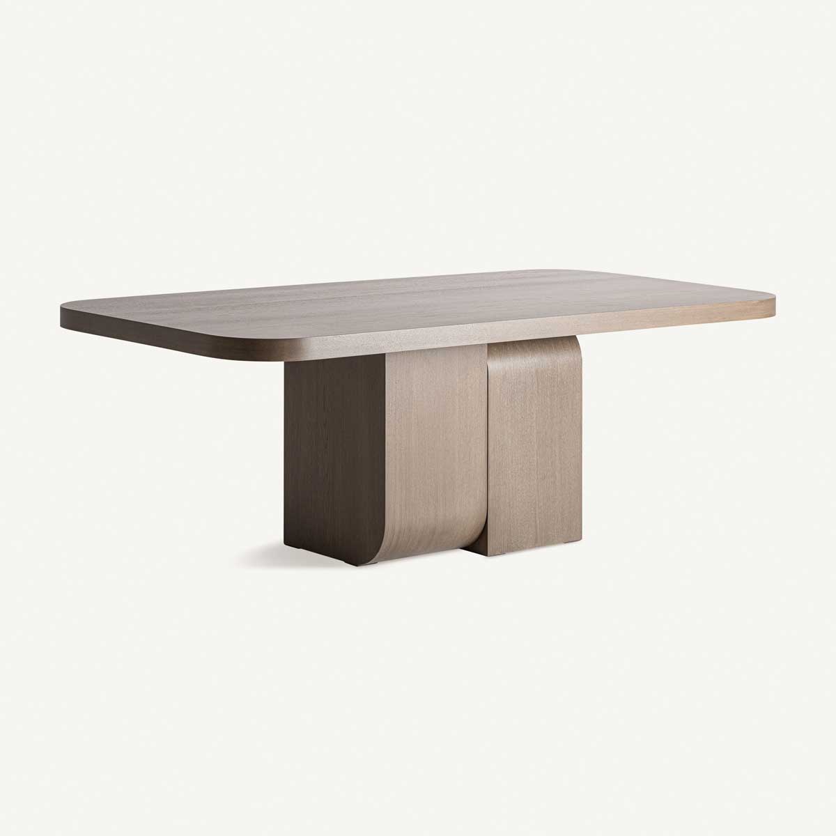 Table à manger 220 cm en bois de chêne marron arrondie
