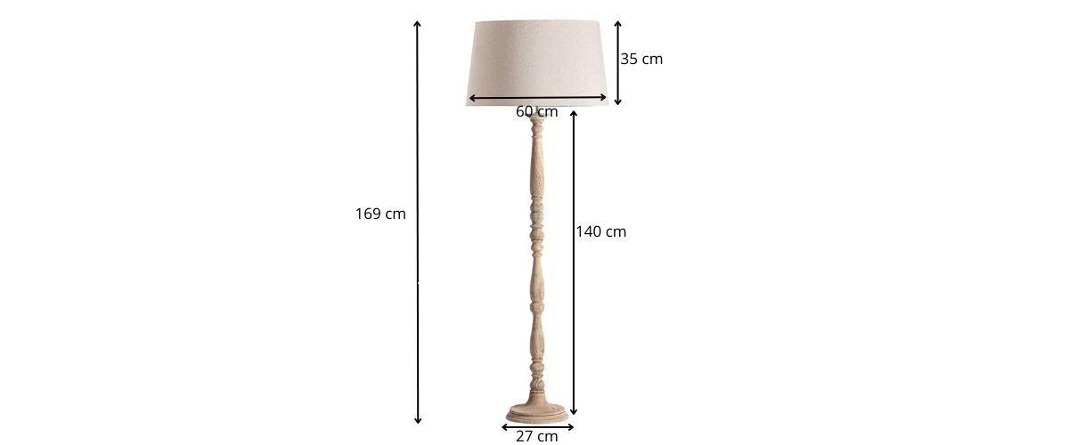 dimensions lampe sur pied en bois et coton
