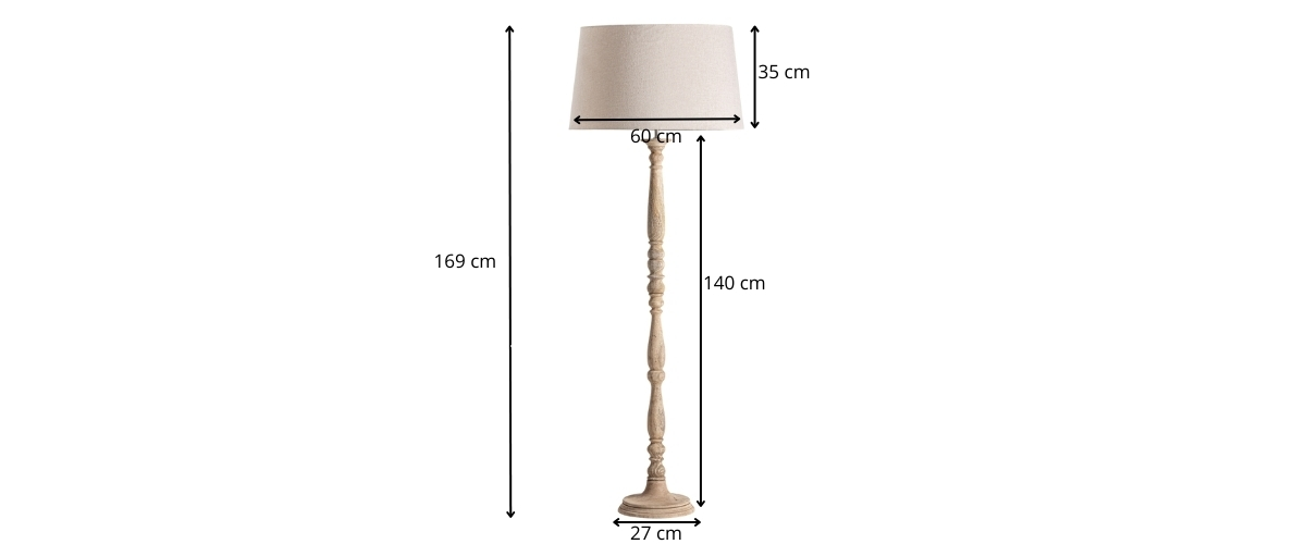 dimensions lampe sur pied en bois et coton