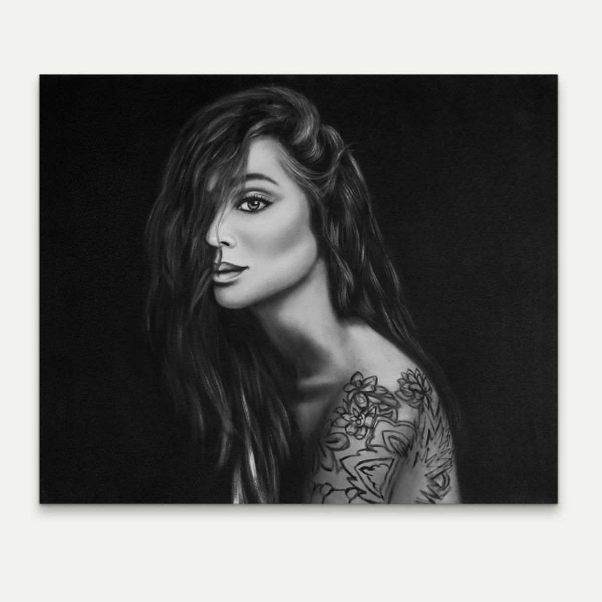 grande toile murale 120 cm femme en noir et blanc