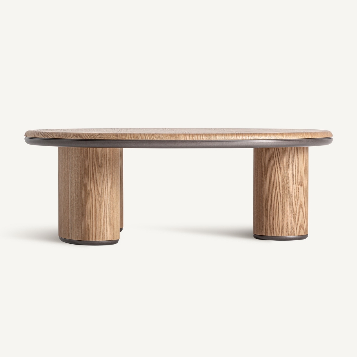 table basse ronde placage bois clair