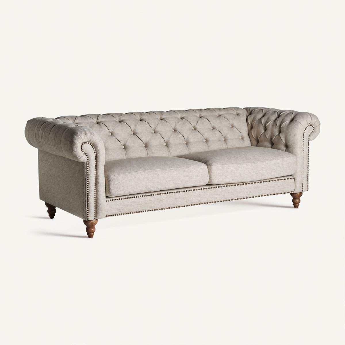 Canapé Chesterfield 3 places en lin gris