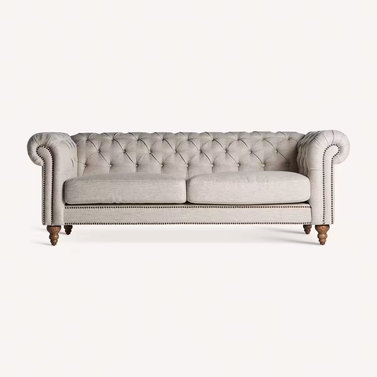 Canapé Chesterfield 3 places en lin gris