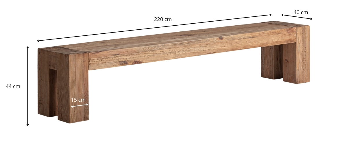 Dimensions du banc en bois de pin massif