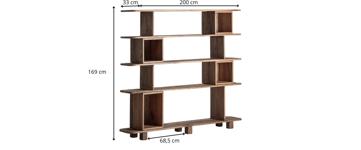 Dimensions de la bibliothèque en chêne