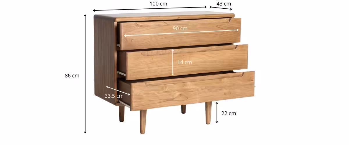 Dimensions de la commode de chambre 3 tiroirs