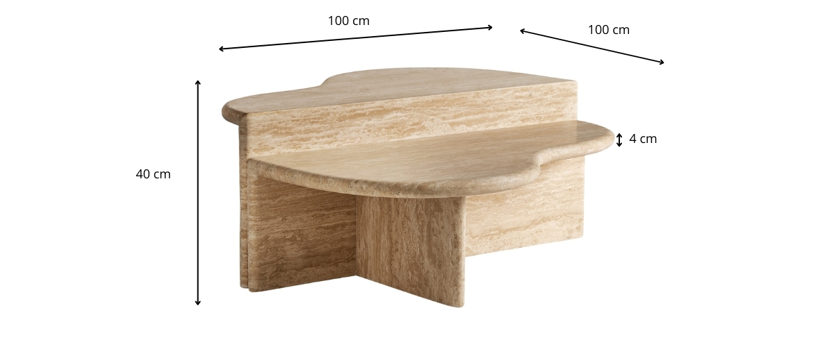 Dimensions de la table basse en travertin beige