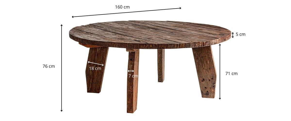 Dimensions de la table ronde de 160 cm en bois foncé
