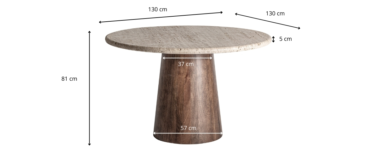 Dimensions de la table de repas ronde 130 cm