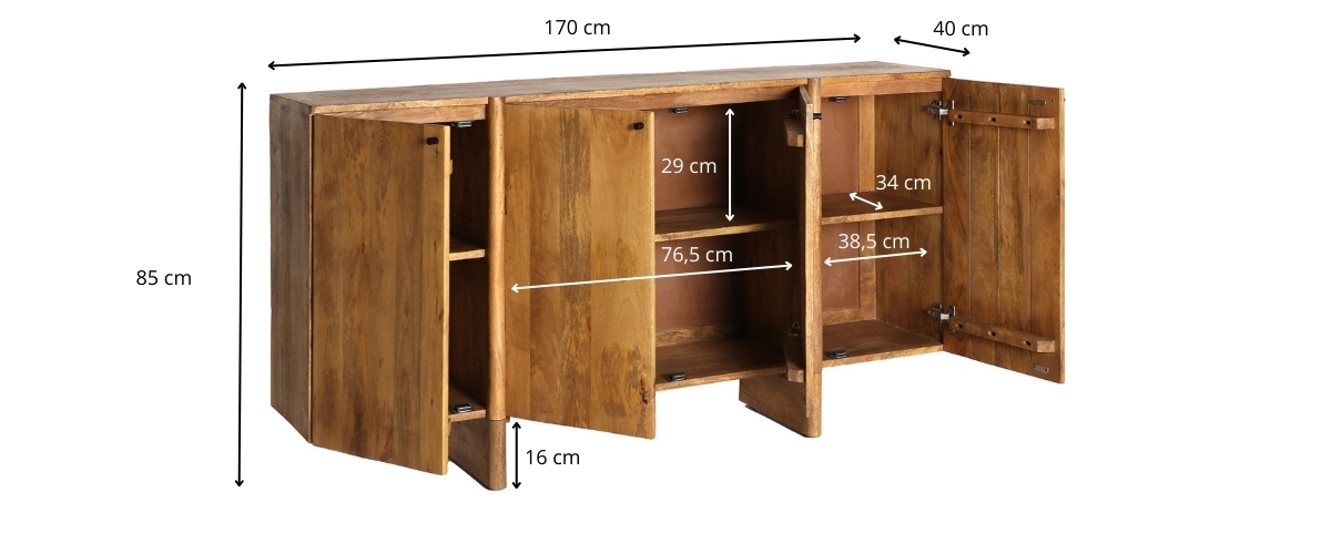 Dimensions du buffet en bois massif de manguier
