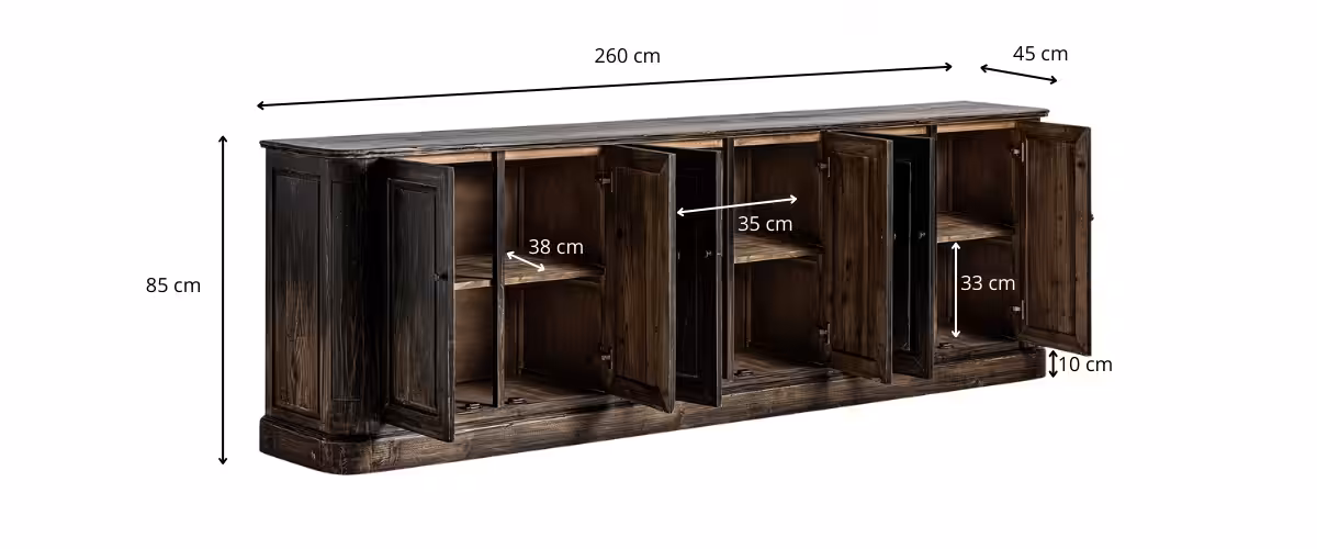 Dimensions du buffet en bois de pin massif recyclé