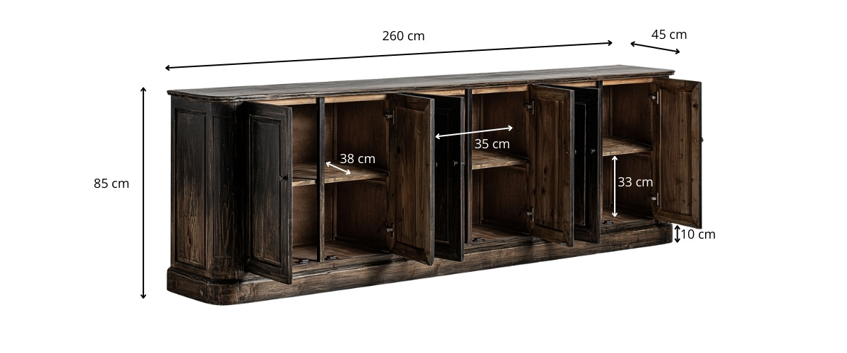 Dimensions du buffet en bois de pin massif recyclé