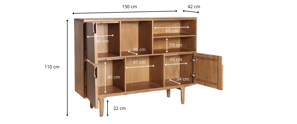 Dimensions du buffet en bois massif de mindi