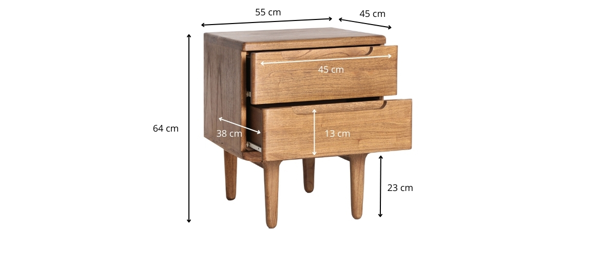 Dimensions du chevet en bois de mindi massif