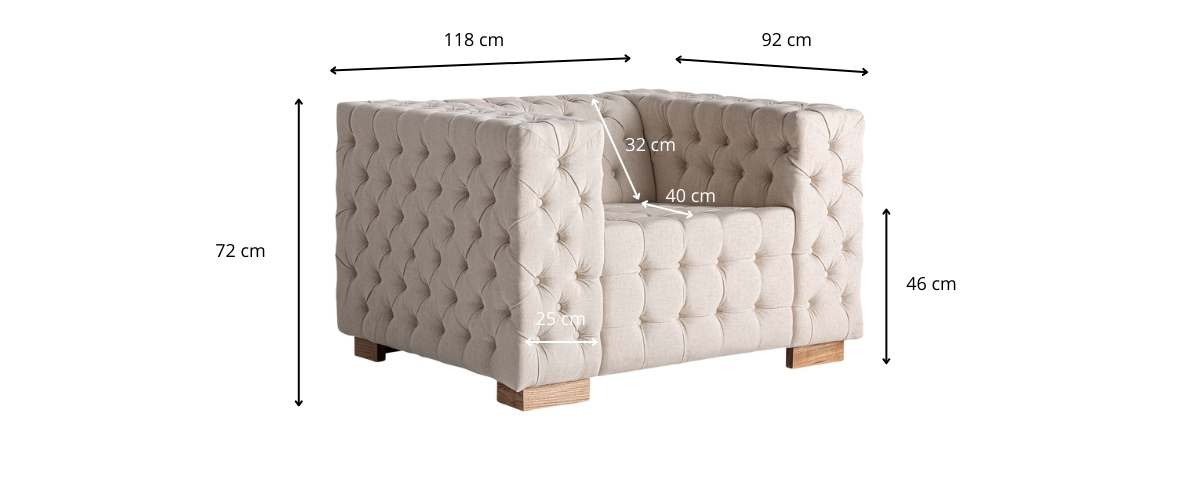 Dimensions du fauteuil en lin beige