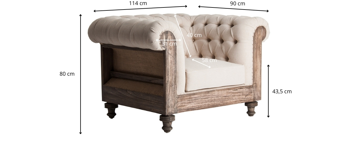Dimensions du fauteuil chesterfield