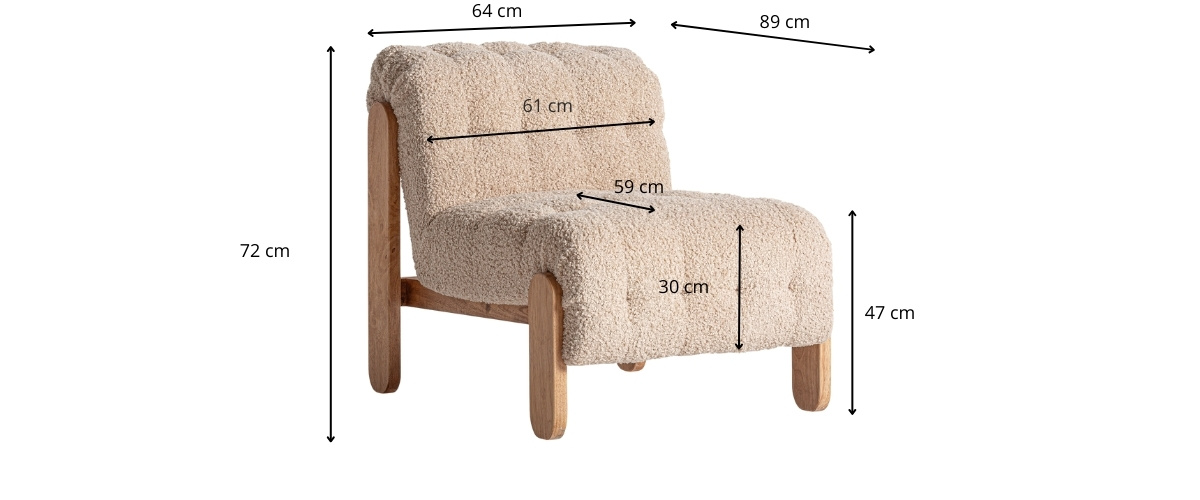 Dimensions du fauteuil en tissu bouclé beige