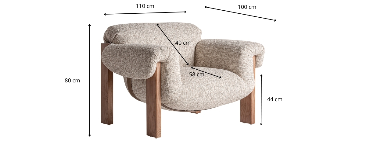 Dimensions du fauteuil en tissu bouclé beige