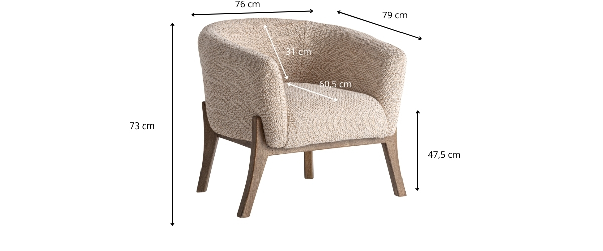 Dimensions du fauteuil en jute beige