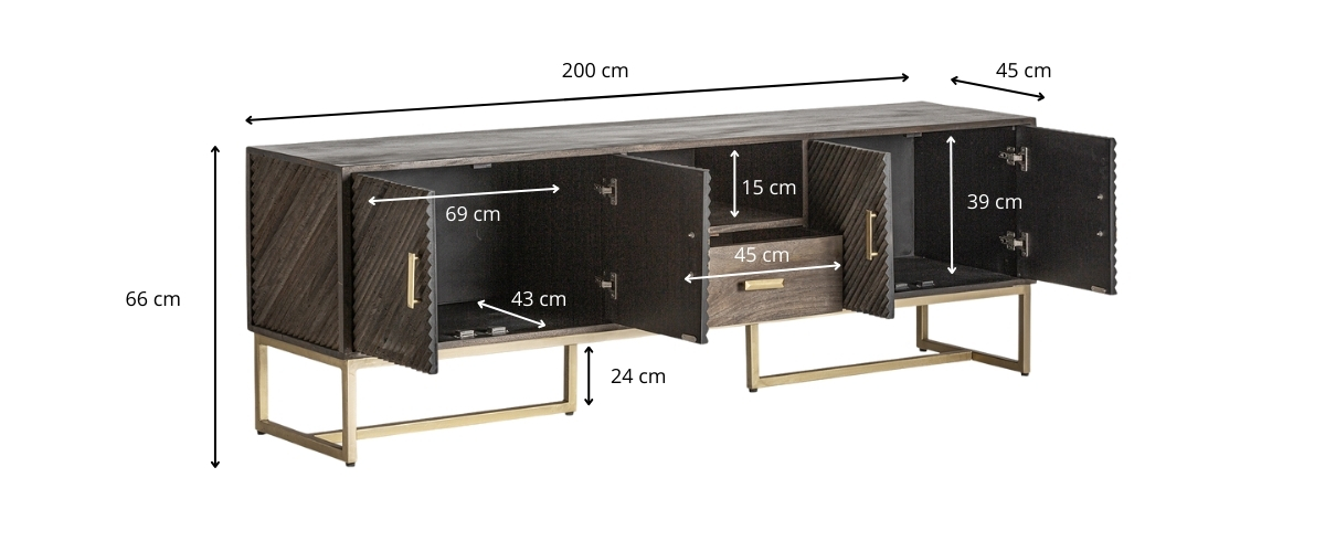 Dimensions du meuble tv en bois de manguier marron