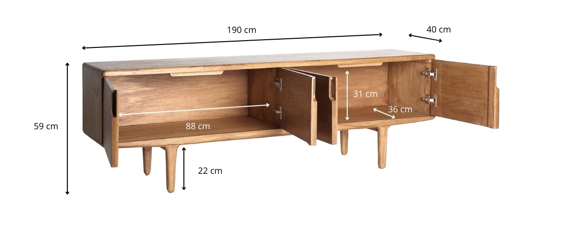 Dimensions du meuble tv 190 cm en bois de mindi