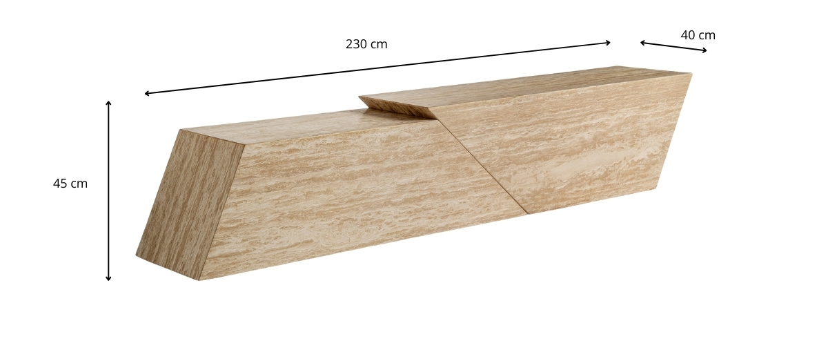Dimensions du meuble tv en travertin de 230 cm