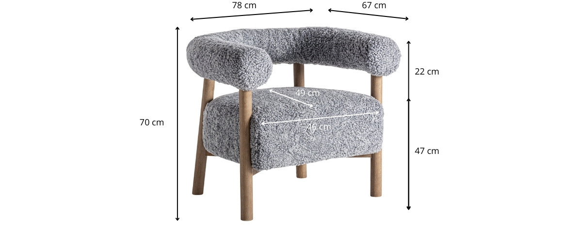 Dimensions du fauteuil en tissu bouclé gris