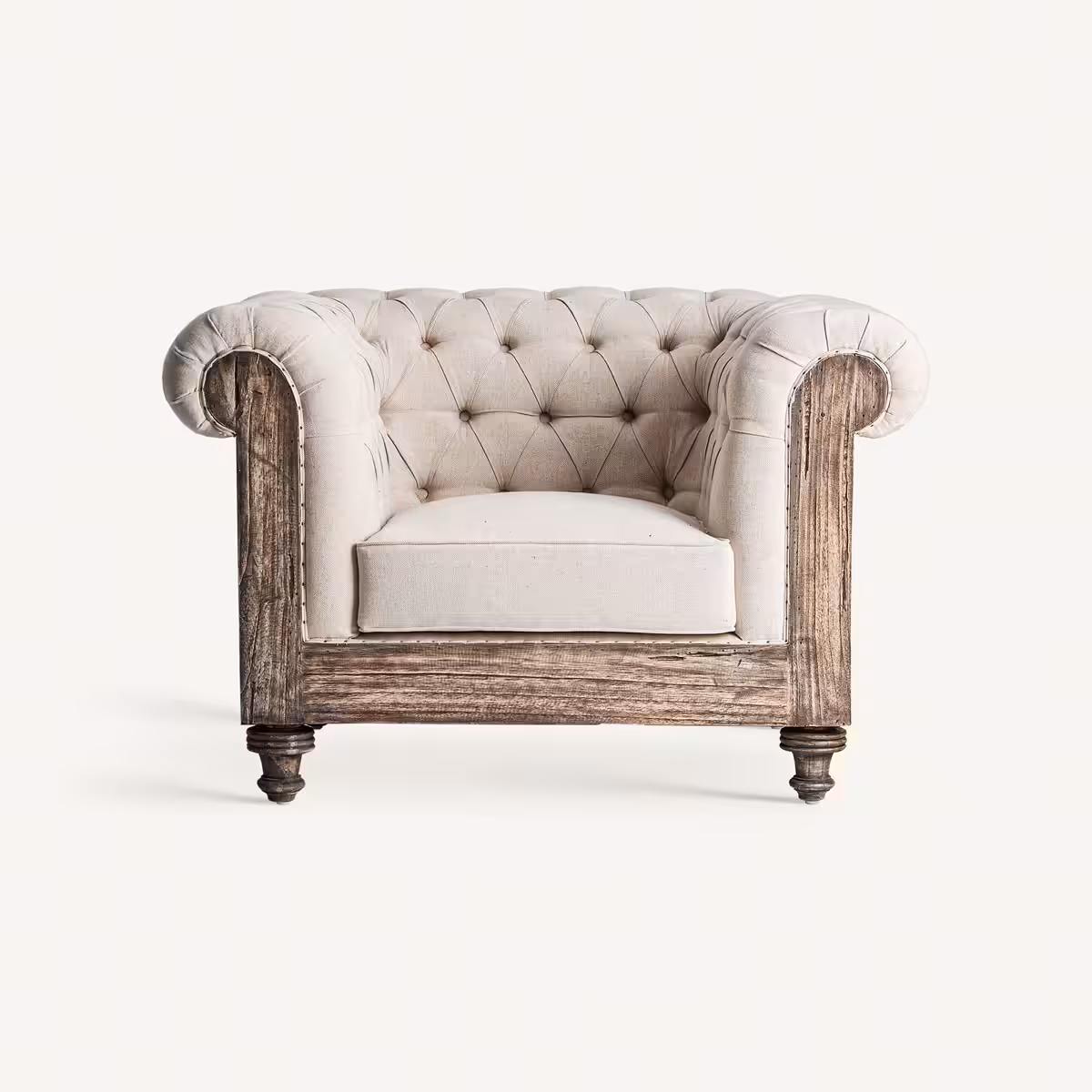 Fauteuil Chesterfield tissu beige