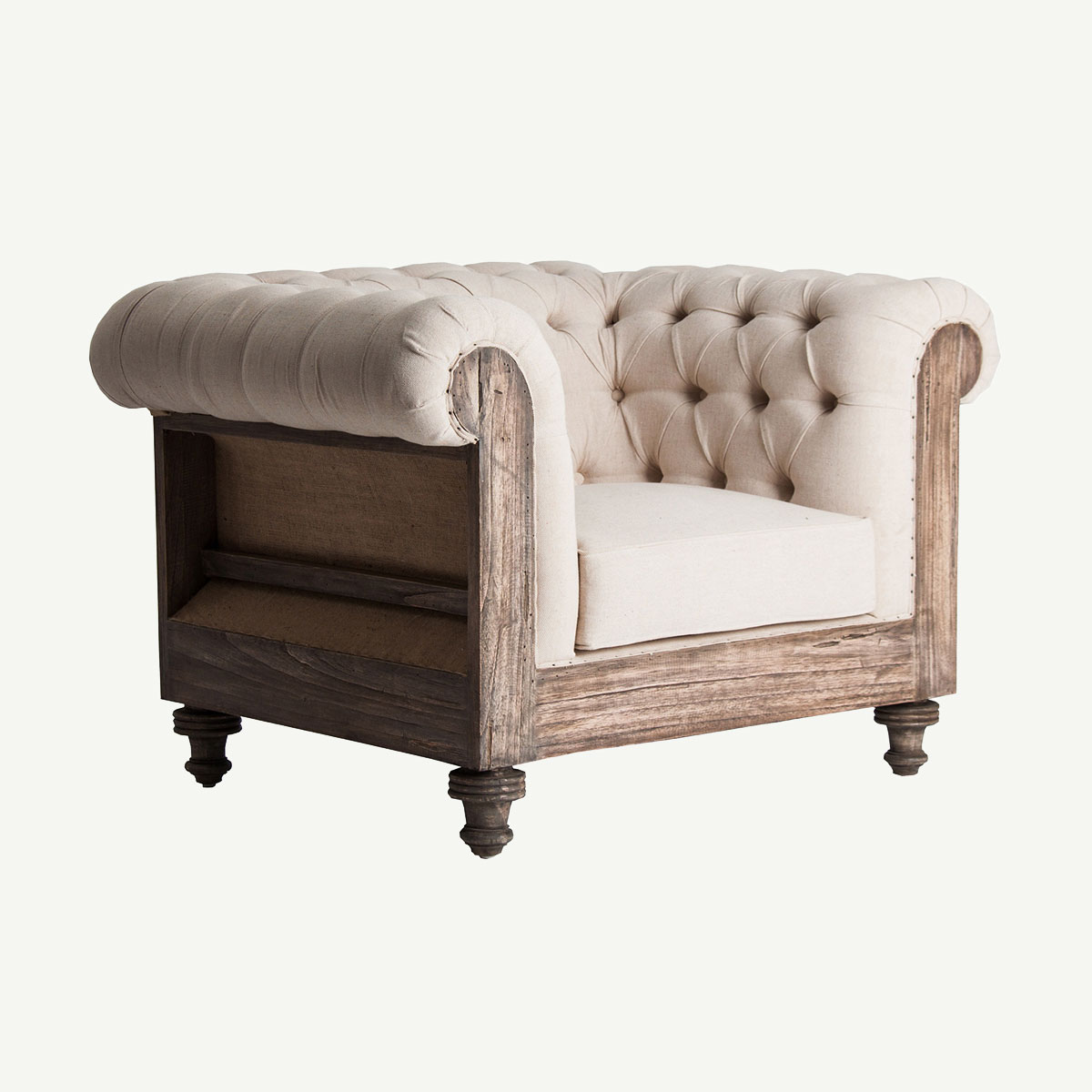 Fauteuil Chesterfield tissu beige