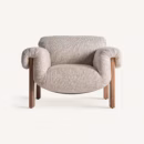 Fauteuil design confortable en tissu bouclé et bois massif
